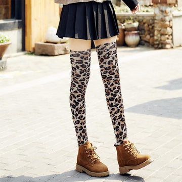 Women's Thigh High Socks Warm Soft - Leopard-Moon Wood
