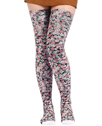 Women's Thigh High Socks Warm Soft - Noir Daisies-Moon Wood