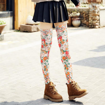 Women's Thigh High Socks Warm Soft - Watercolor Blooms