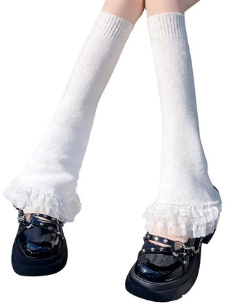 Women's Y2k Leg Warmers Lace Bottom - White-Moon Wood