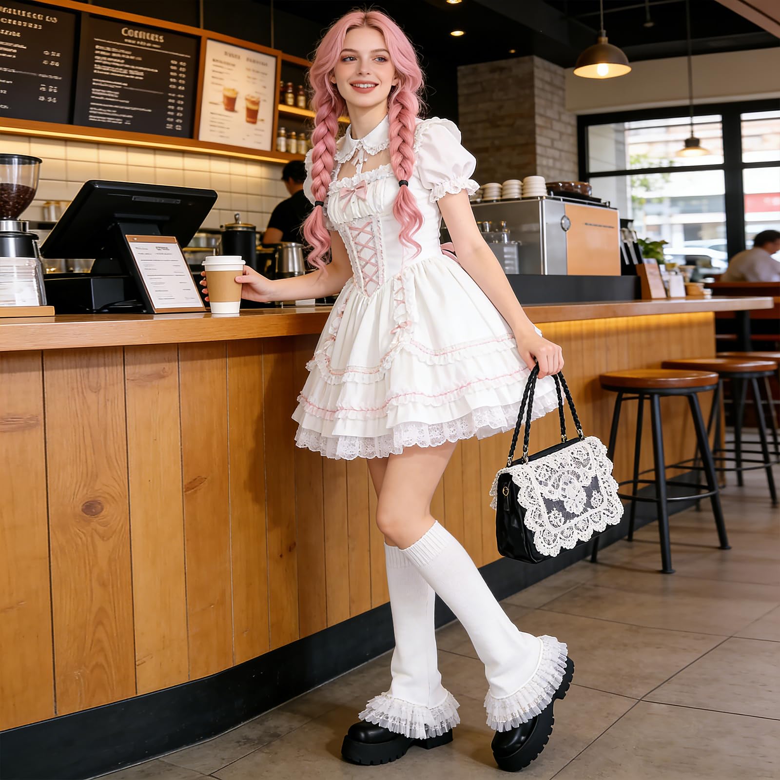 Women's Y2k Leg Warmers Lace Bottom - White-Moon Wood