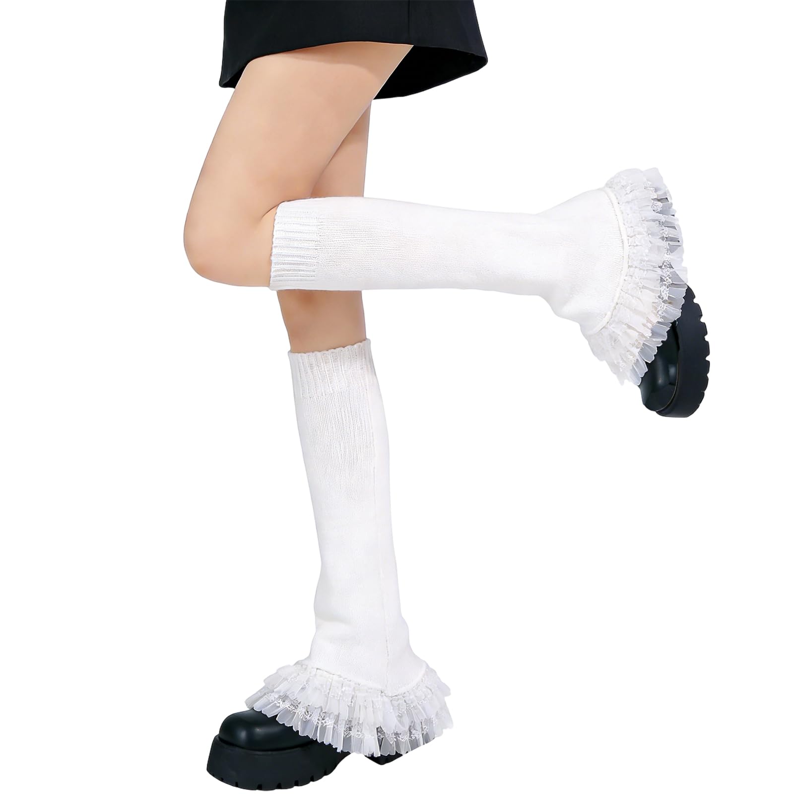 Women's Y2k Leg Warmers Lace Bottom - White-Moon Wood