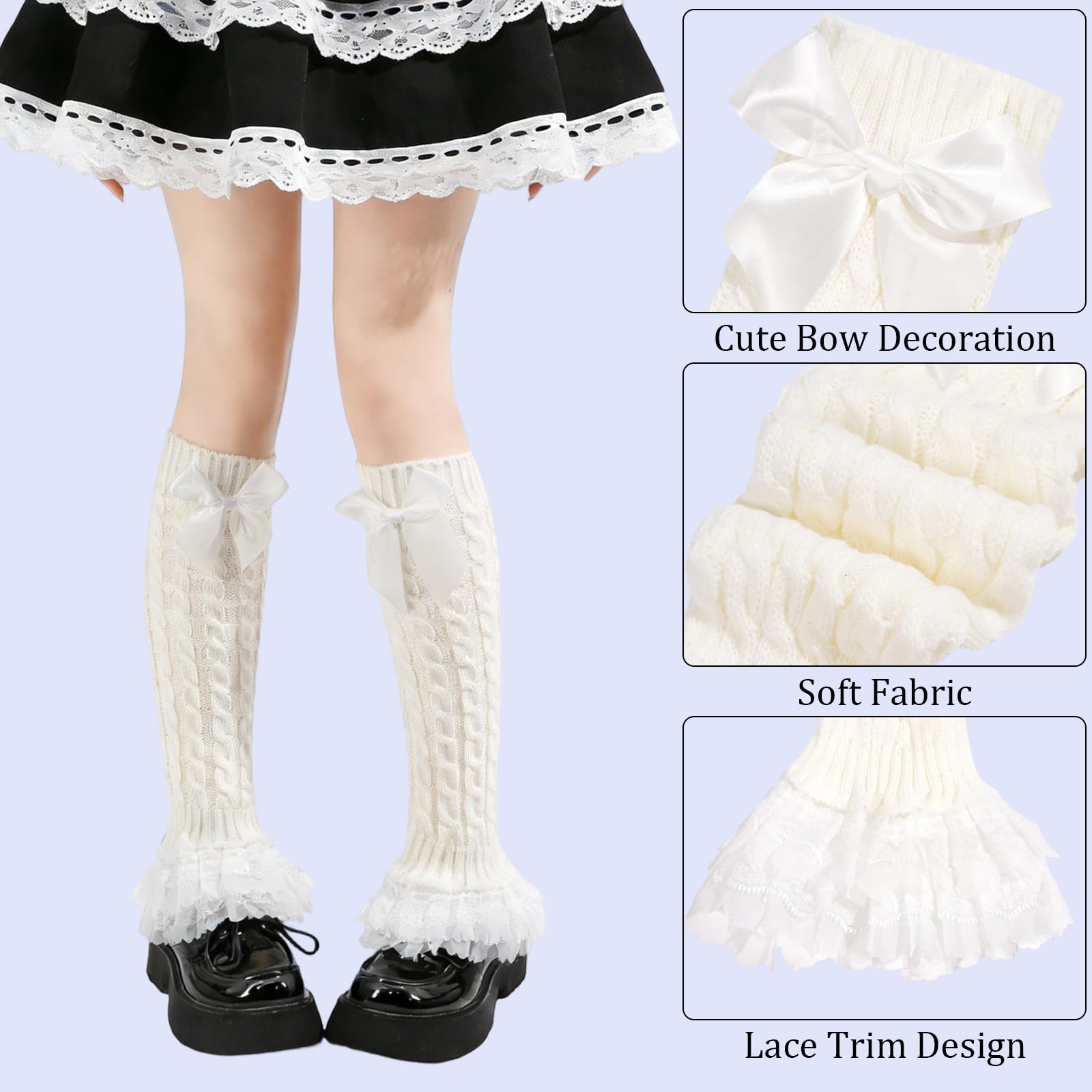 Women's Y2k Leg Warmers Lace and Bow - White-Moon Wood