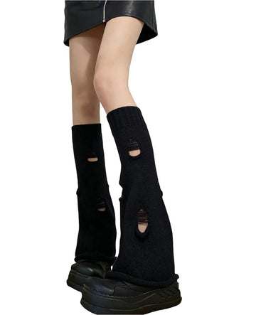 Women's Y2k Leg Warmers Ripped - Black-Moon Wood