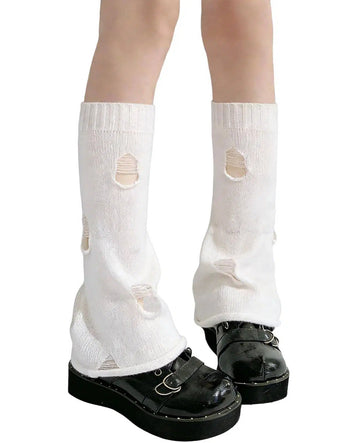 Women's Y2k Leg Warmers Ripped - White-Moon Wood