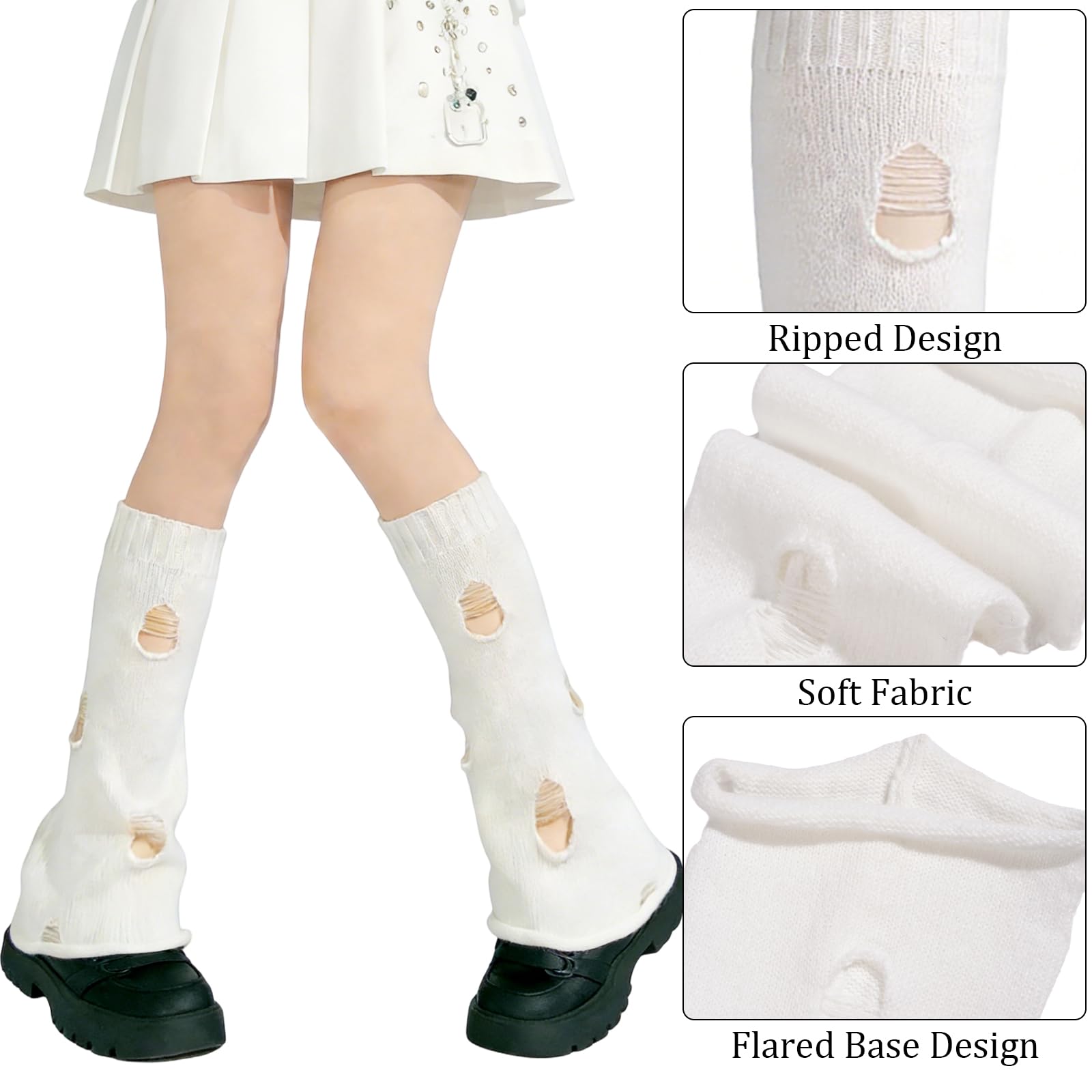 Women's Y2k Leg Warmers Ripped - White-Moon Wood