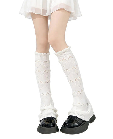 Women's Y2k Leg Warmers Crochet - White-Moon Wood
