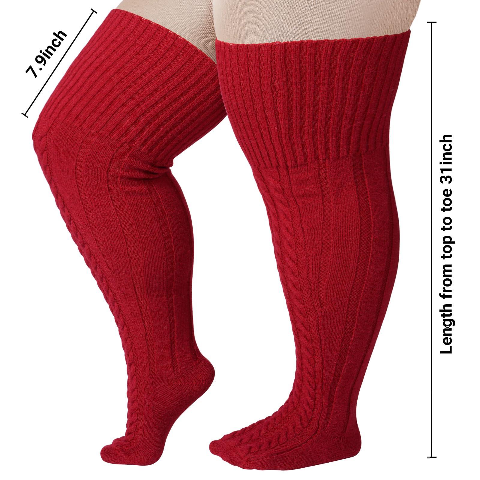 Wool Plus Size Thigh High Socks For Thick Thighs-Burgundy