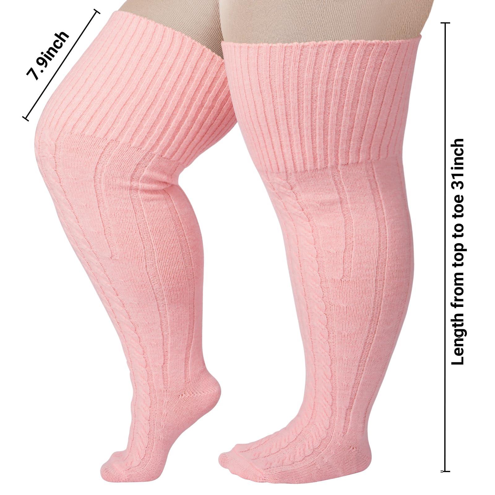 Wool Plus Size Thigh High Socks For Thick Thighs-Pink