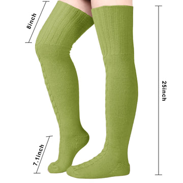 Wool Thigh High Socks Over the Knee Socks - Avocado Green