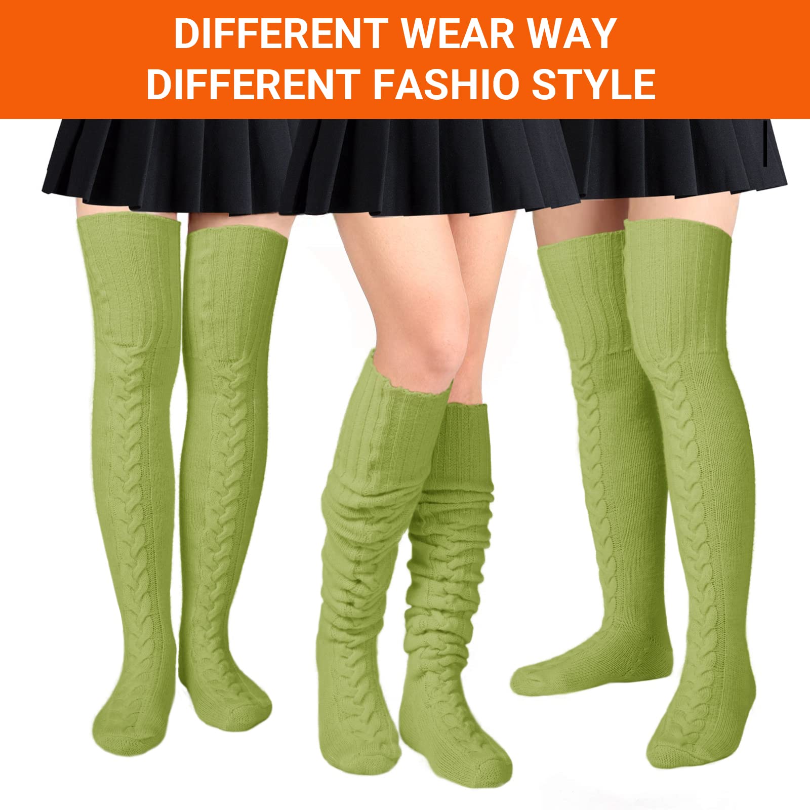 Wool Thigh High Socks Over the Knee Socks - Avocado Green - Moon Wood