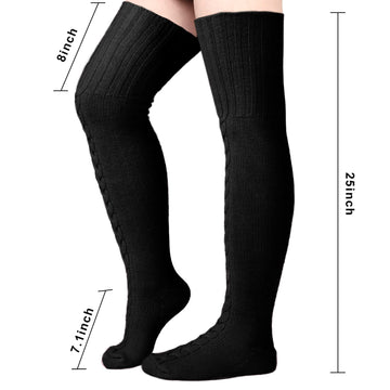 Wool Thigh High Socks Over the Knee Socks - Black - Moon Wood