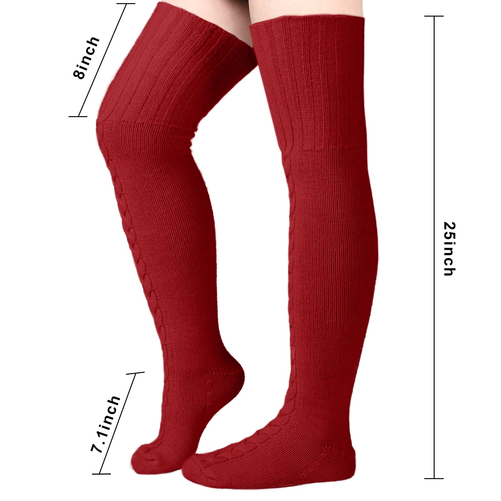 Wool Thigh High Socks Over the Knee Socks - Burgundy - Moon Wood