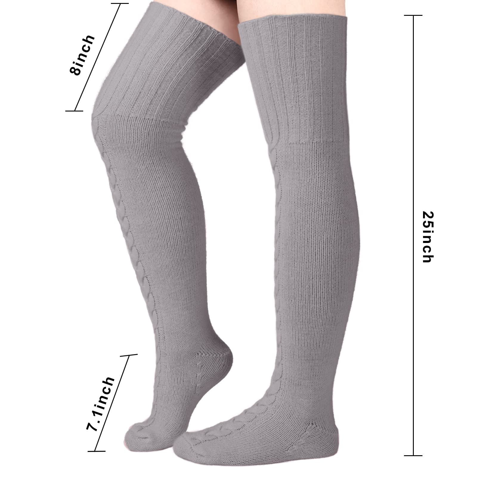 Wool Thigh High Socks Over the Knee Socks - Grey - Moon Wood