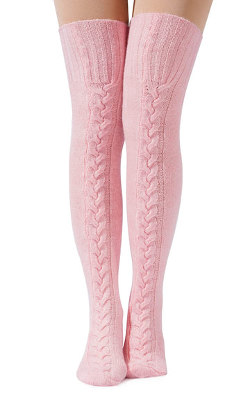 Wool Thigh High Socks Over the Knee Socks - Pink