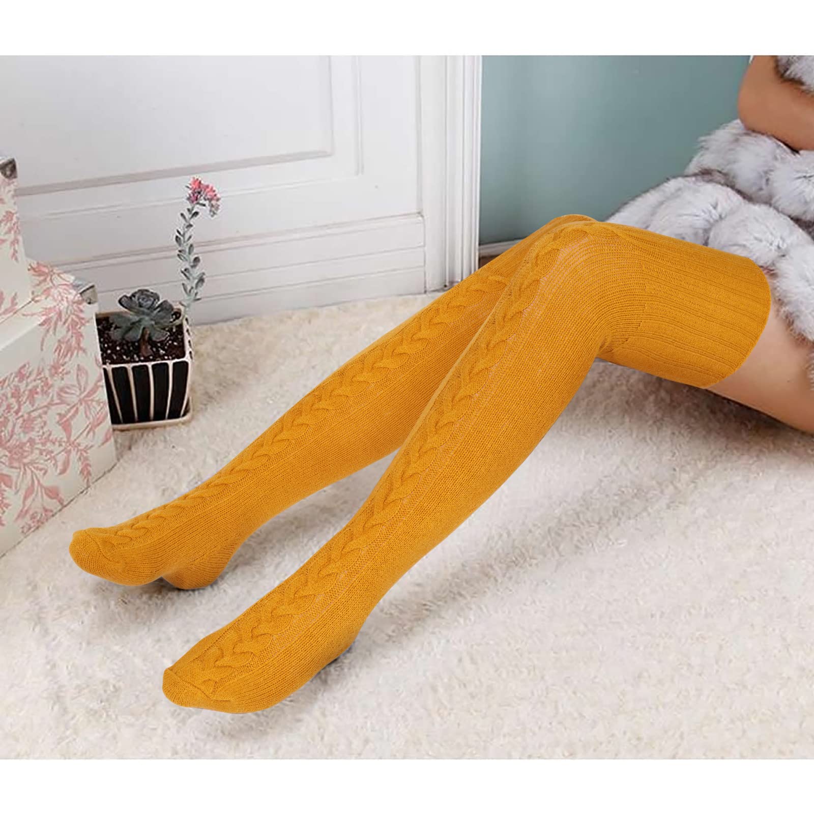 Wool Thigh High Socks Over the Knee Socks - Turmeric - Moon Wood