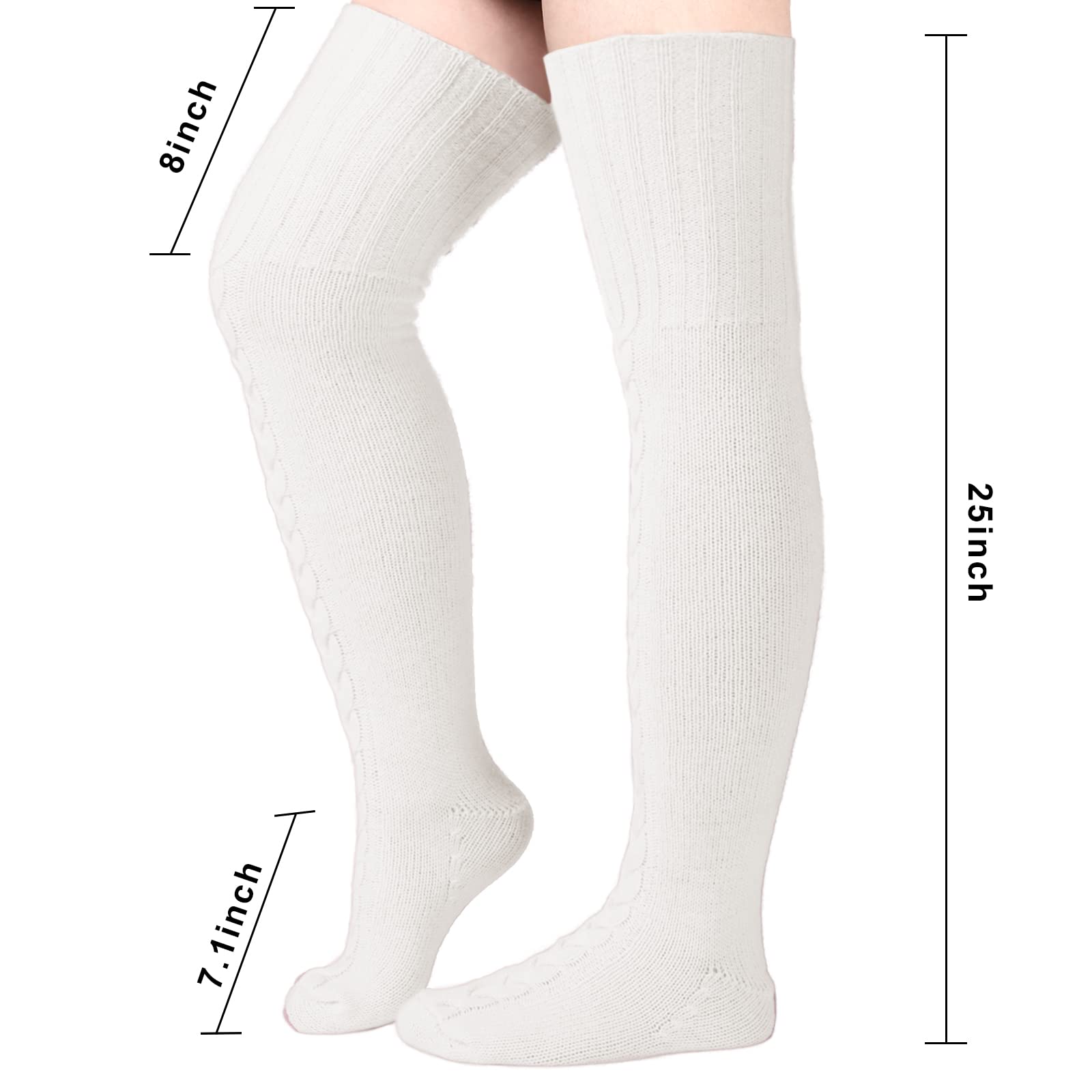 Wool Thigh High Socks Over the Knee Socks - White - Moon Wood