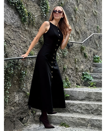Bulk Black Sleeveless Button-Detail Long Dress 2 Pcs product image 1