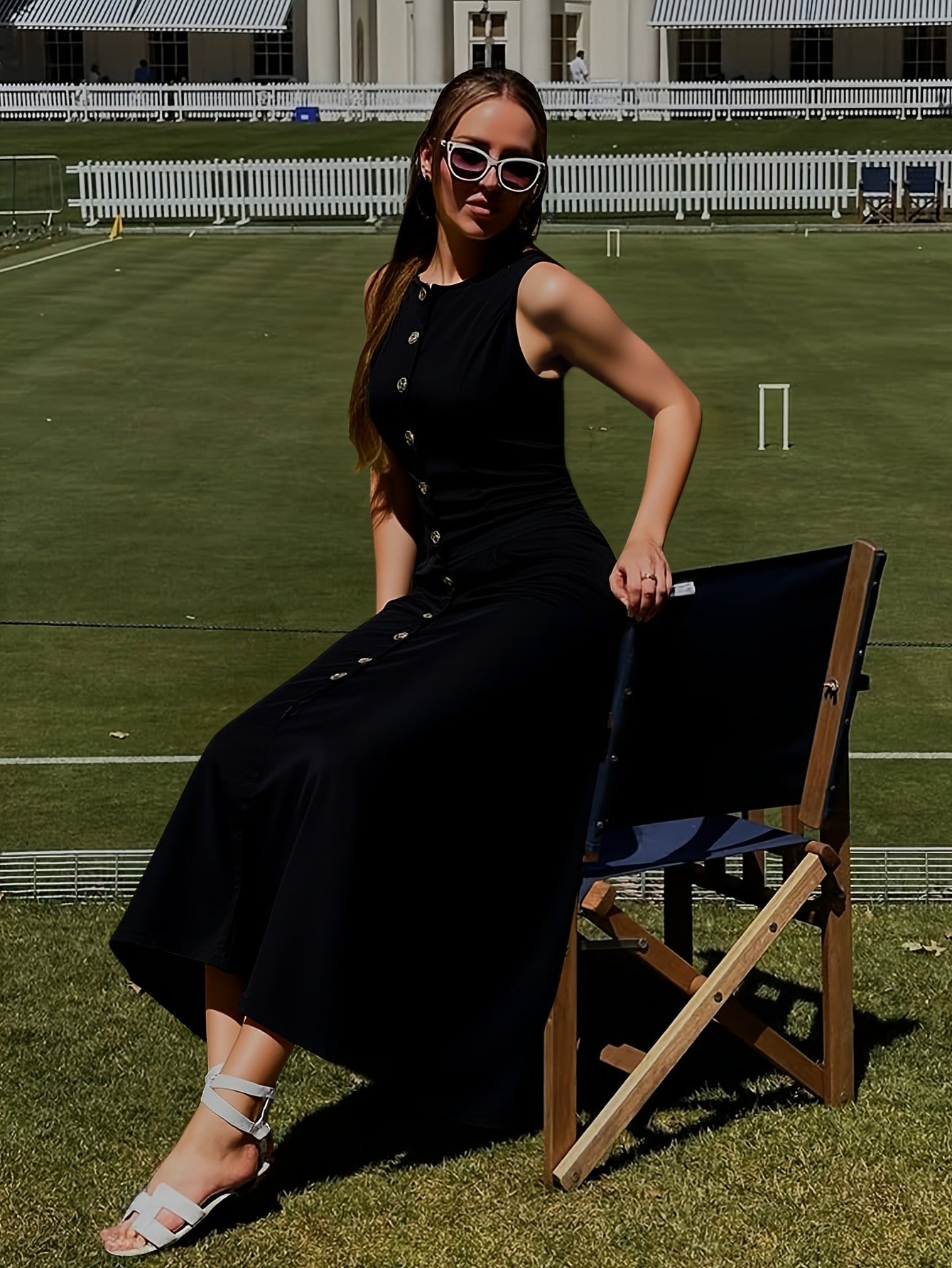 Bulk Black Sleeveless Button-Detail Long Dress 2 Pcs product image 3