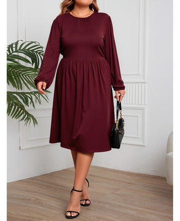 Bulk Deep Red Plus-Size Bubble-Sleeve Long Dress 13 Pcs product image 1