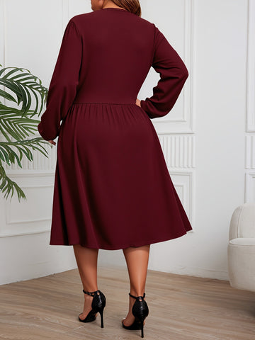 Bulk Deep Red Plus-Size Bubble-Sleeve Long Dress 13 Pcs product image 2