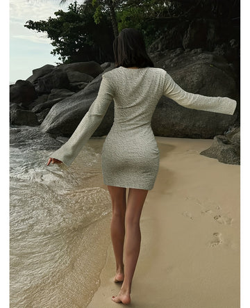 Bulk Floral Pressed-Flower Long-Sleeve Bodycon Short Dress 64 Pcs product image 1