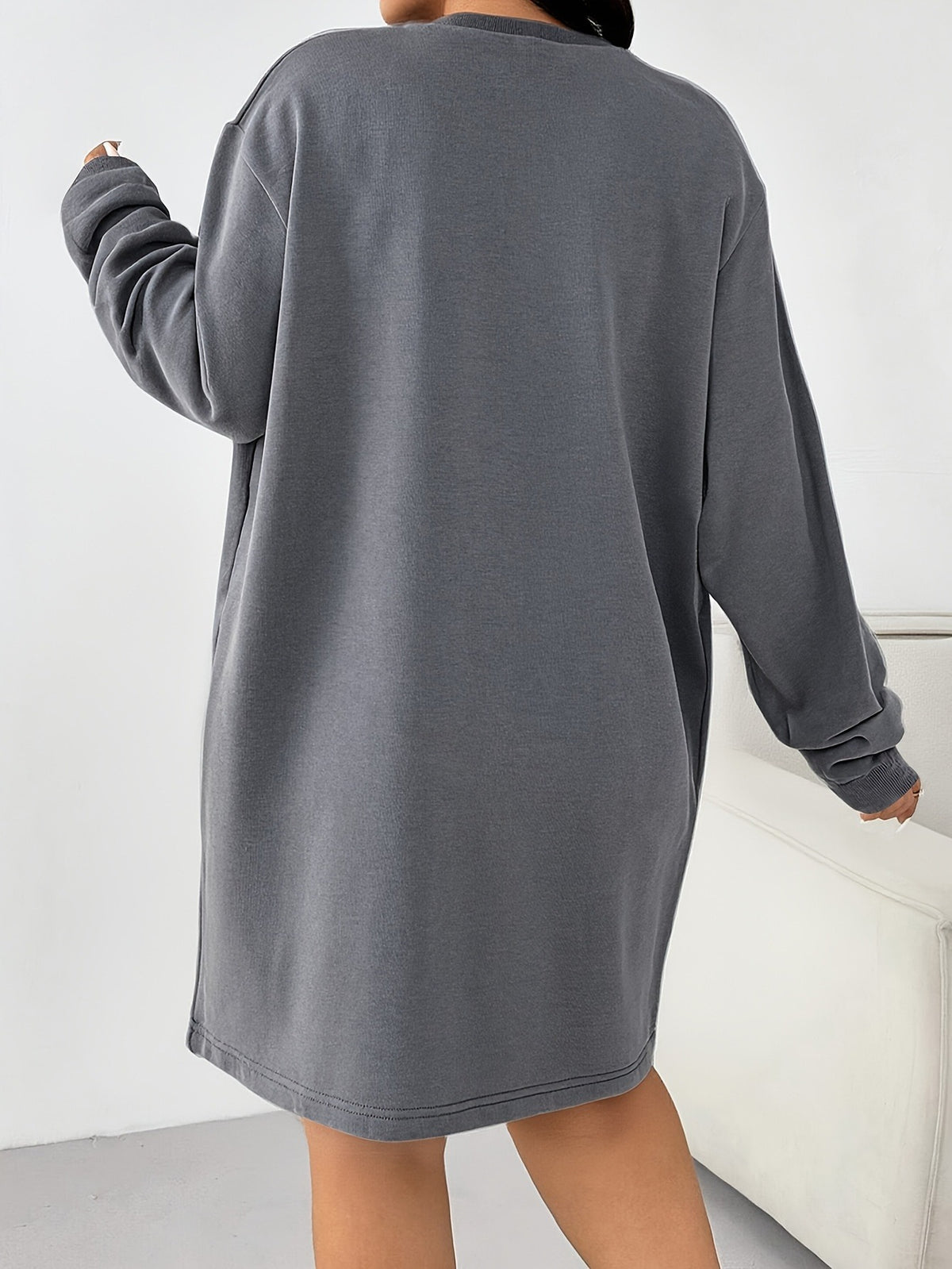 Bulk Plus Size Autumn Winter Casual Dress For Women Gray Crew Neck Long 45 Pcs product image 2