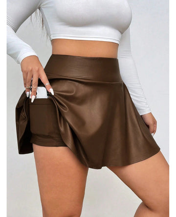 Bulk Plus-Size Black PU Leather Pleated A-Line Skirt 47 Pcs product image 1