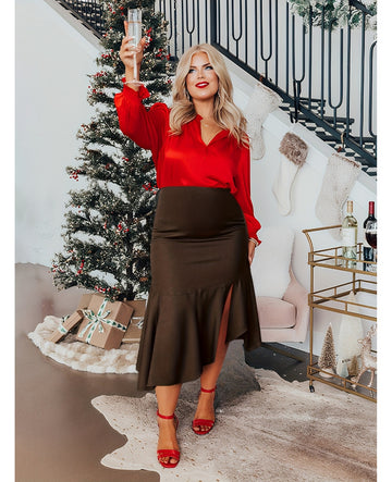 Bulk Plus-Size Brown Asymmetric Slit Skirt 26 Pcs product image 1