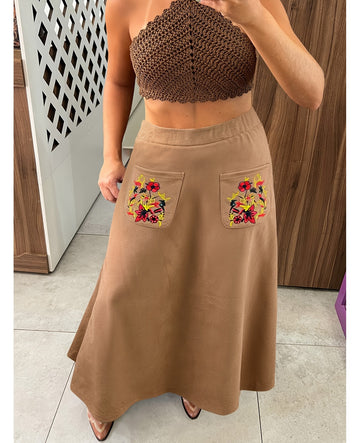 Bulk Plus-Size Brown Floral Embroidered Maxi Skirt 40 Pcs product image 1