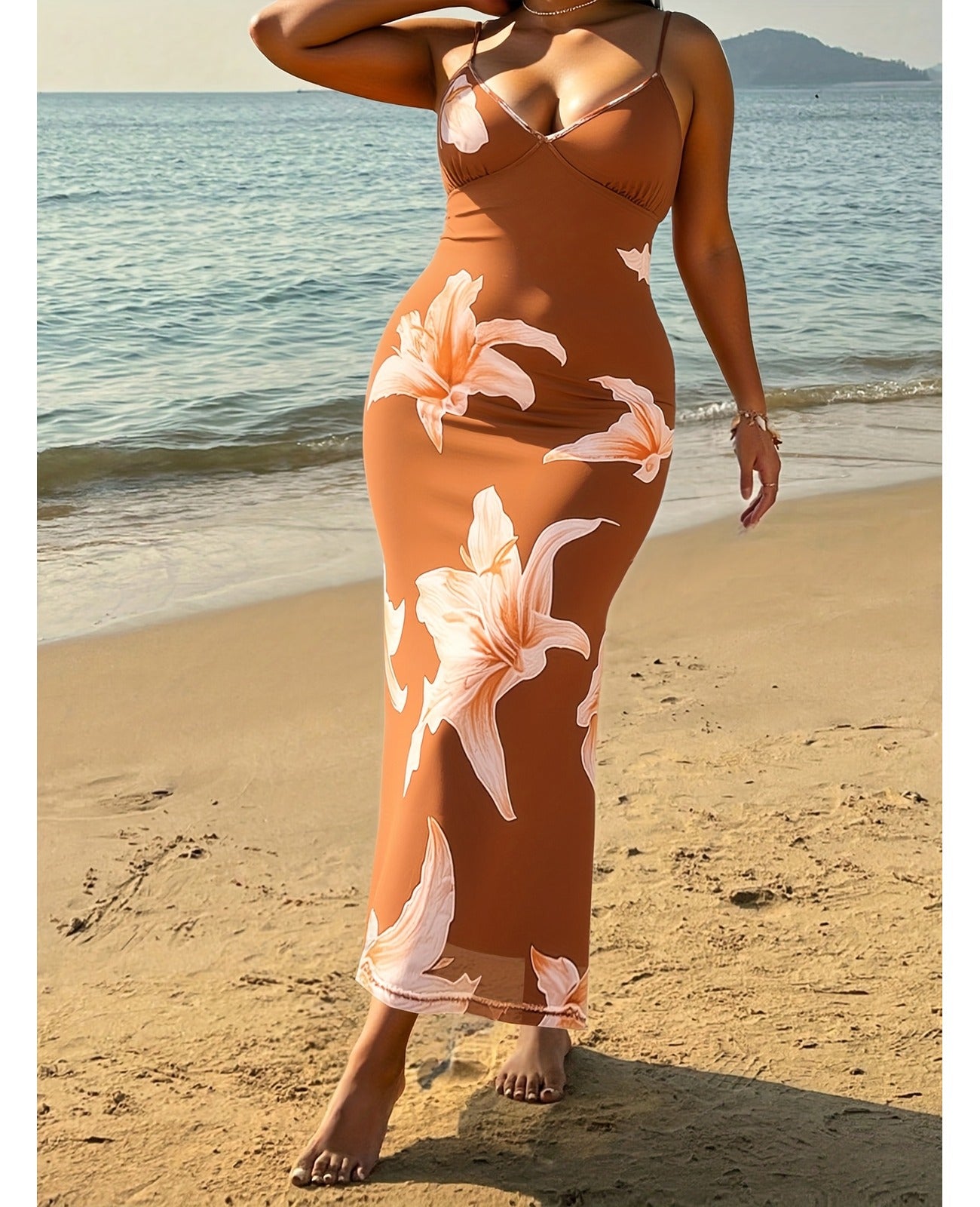 Bulk Plus-Size Brown Floral Strapless Dress 16 Pcs product image 1