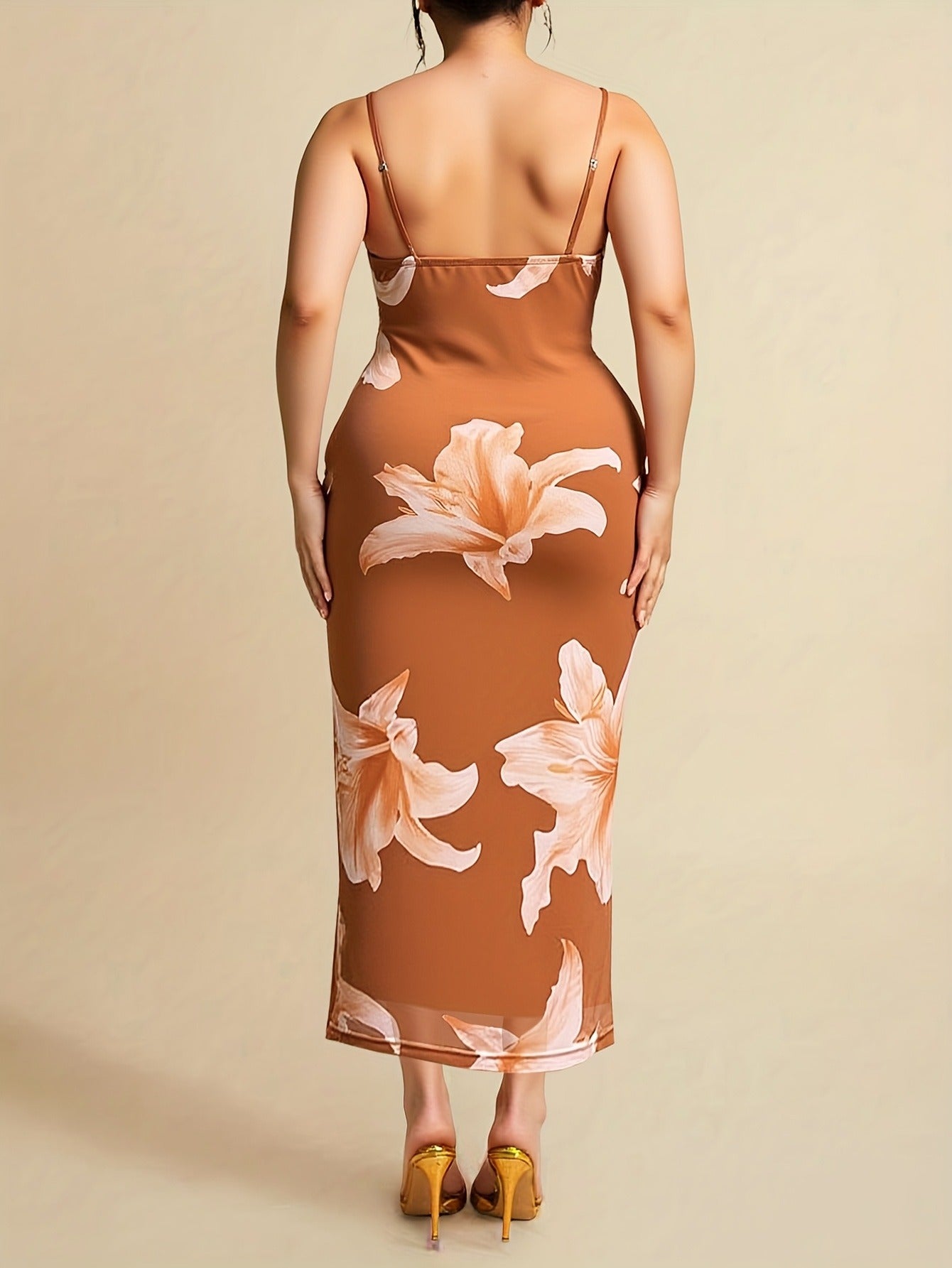 Bulk Plus-Size Brown Floral Strapless Dress 16 Pcs product image 3