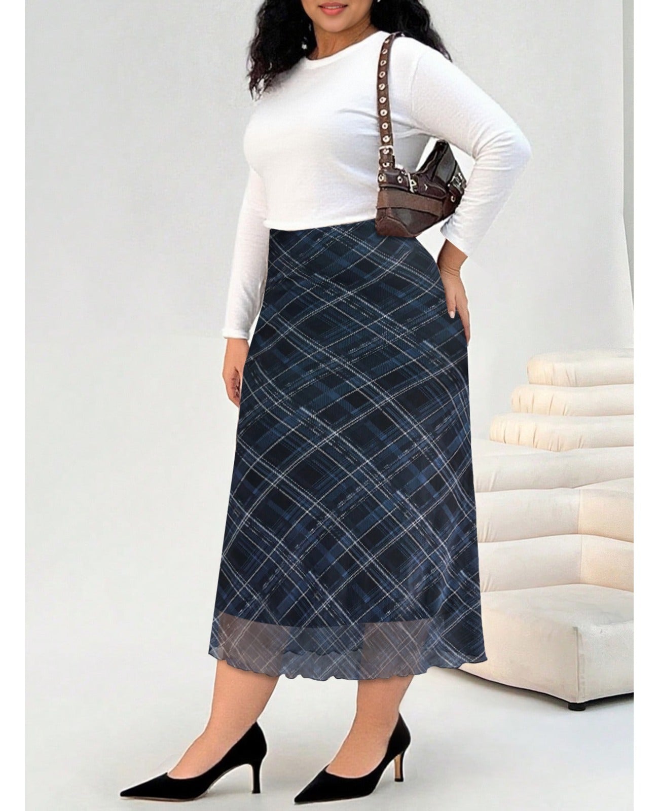 Bulk Plus-Size Checked Plaid Skirt 5 Pcs product image 1