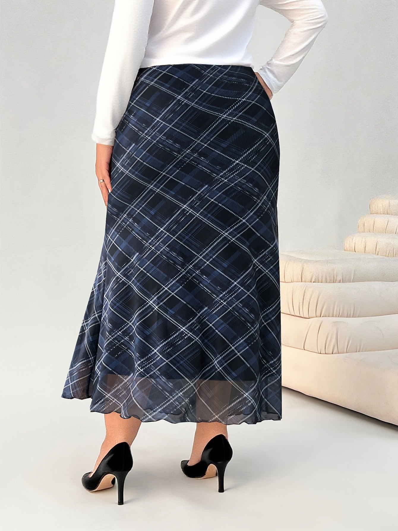 Bulk Plus-Size Checked Plaid Skirt 5 Pcs product image 2