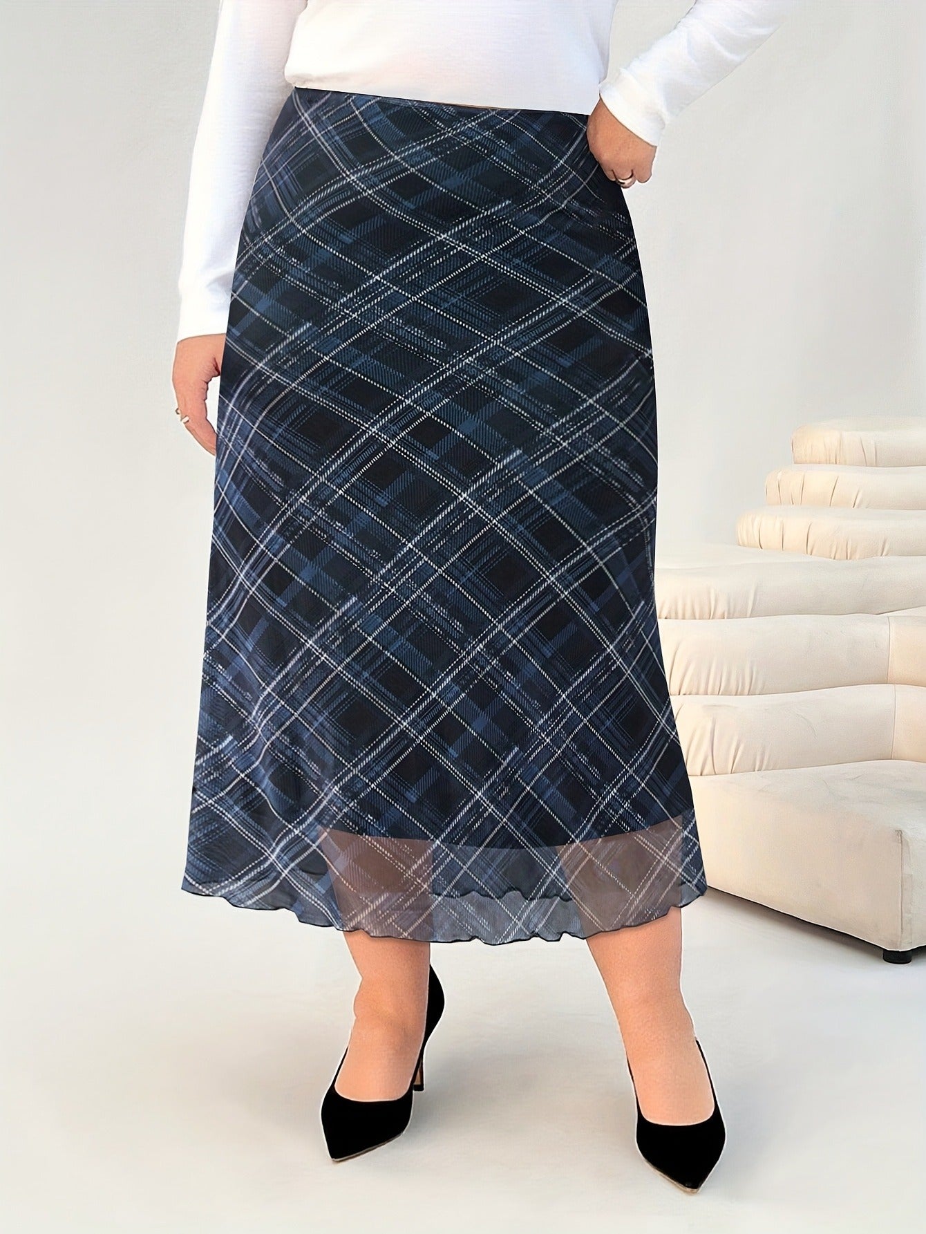 Bulk Plus-Size Checked Plaid Skirt 5 Pcs product image 3