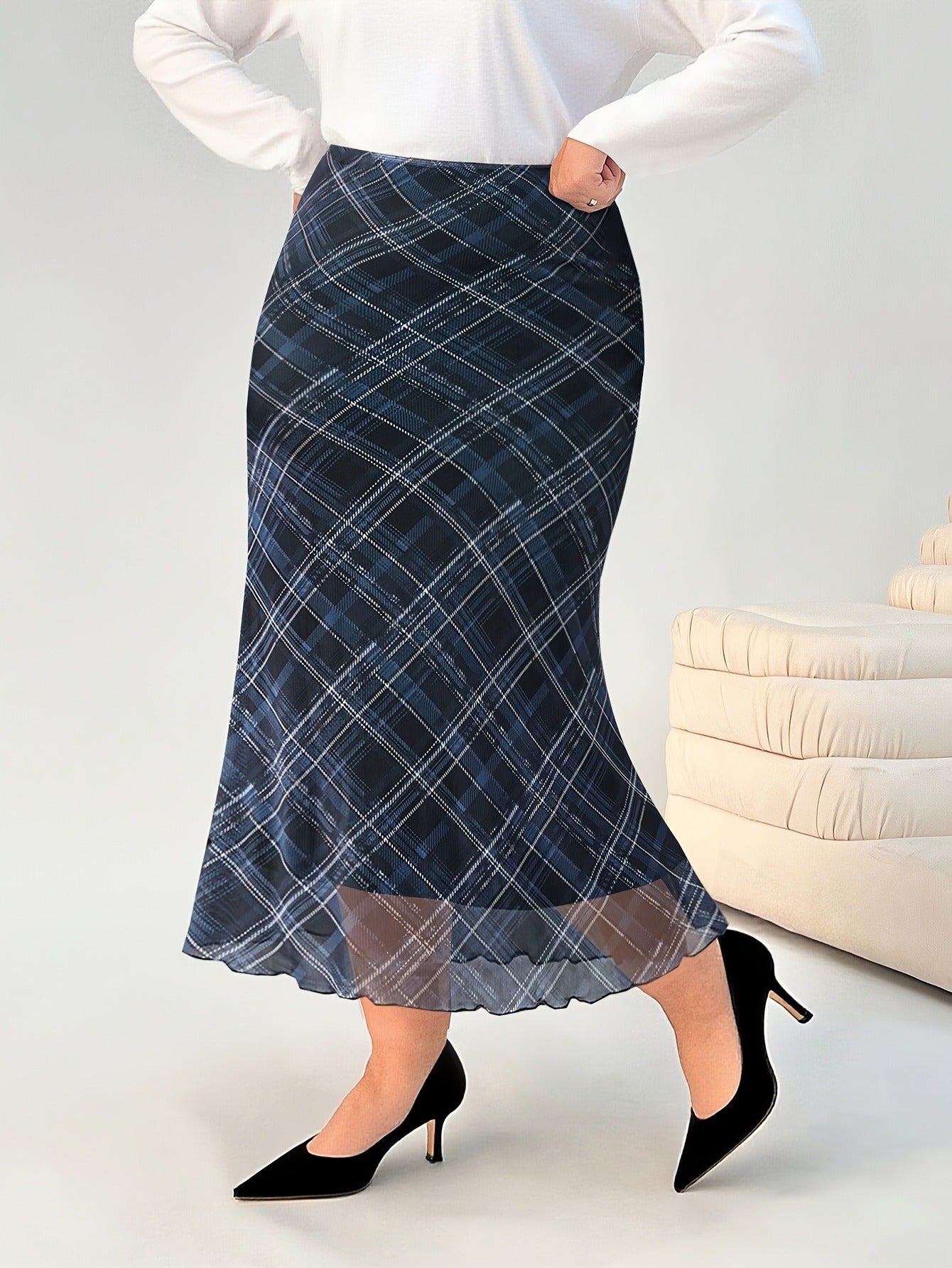 Bulk Plus-Size Checked Plaid Skirt 5 Pcs product image 4
