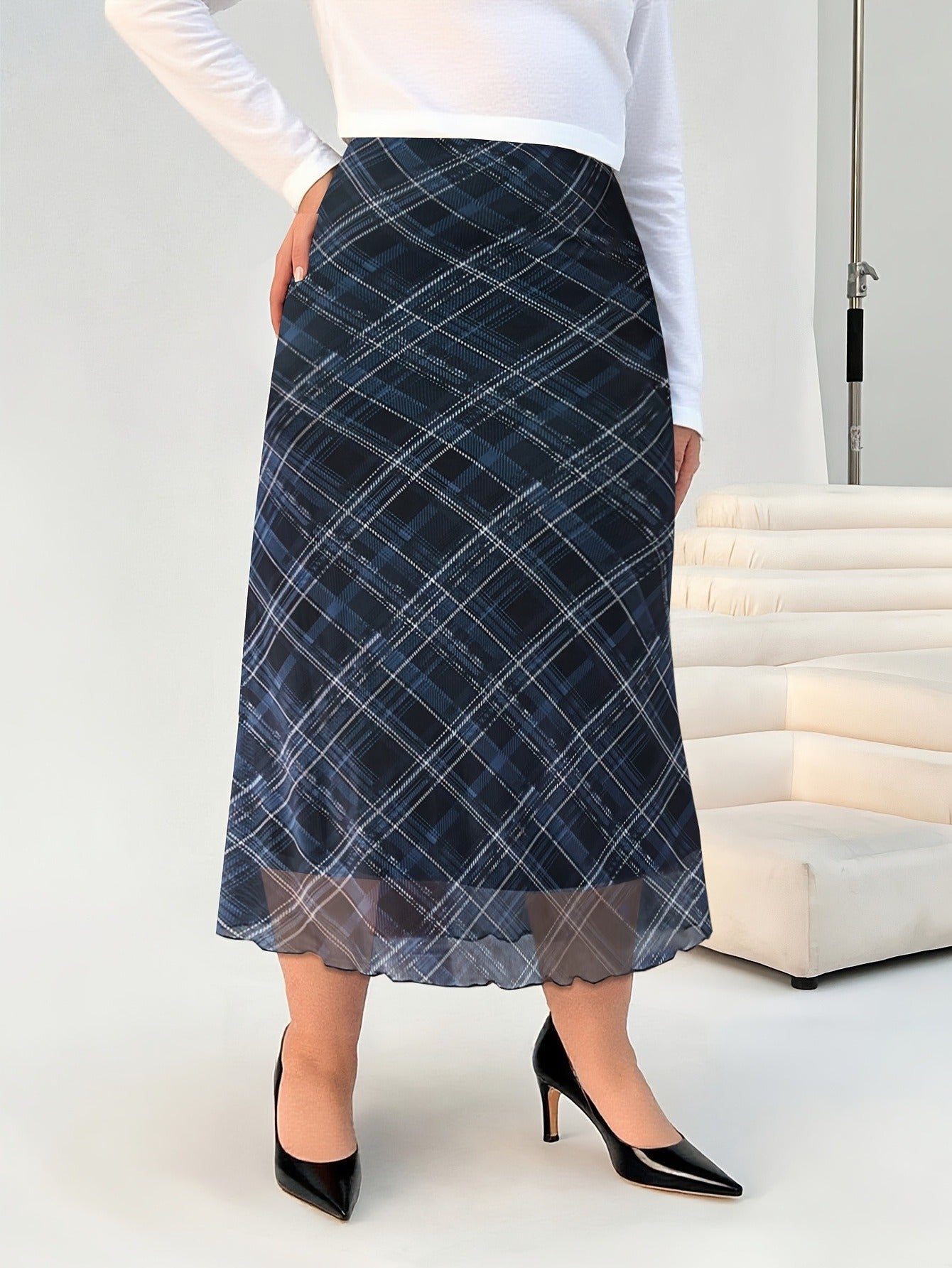 Bulk Plus-Size Checked Plaid Skirt 5 Pcs product image 5