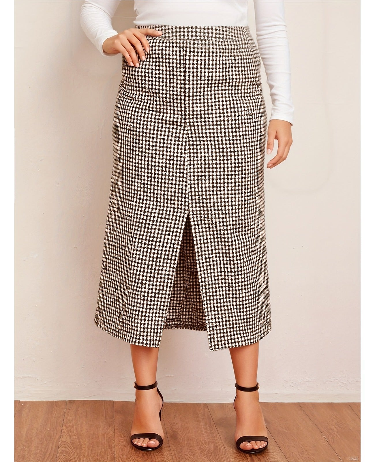 Bulk Plus-Size Coffee-Tone Plaid Slit Skirt 27 Pcs product image 1