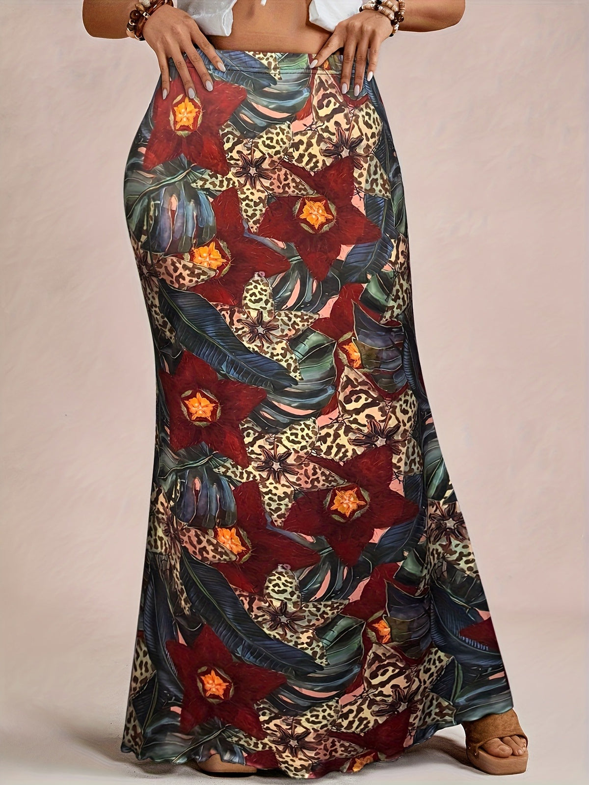 Bulk Plus Size Color Oversized Skirt Tropical Floral Pattern High Waisted 8 Pcs product image 2