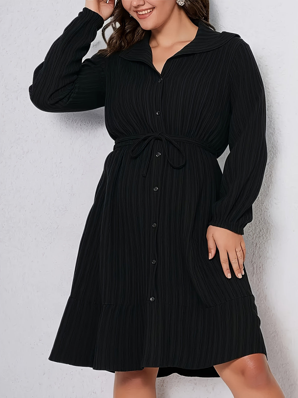 Bulk Plus Size Elegant Lapel Collar Button Shirt Dress A Line Knee Length 20 Pcs product image 3