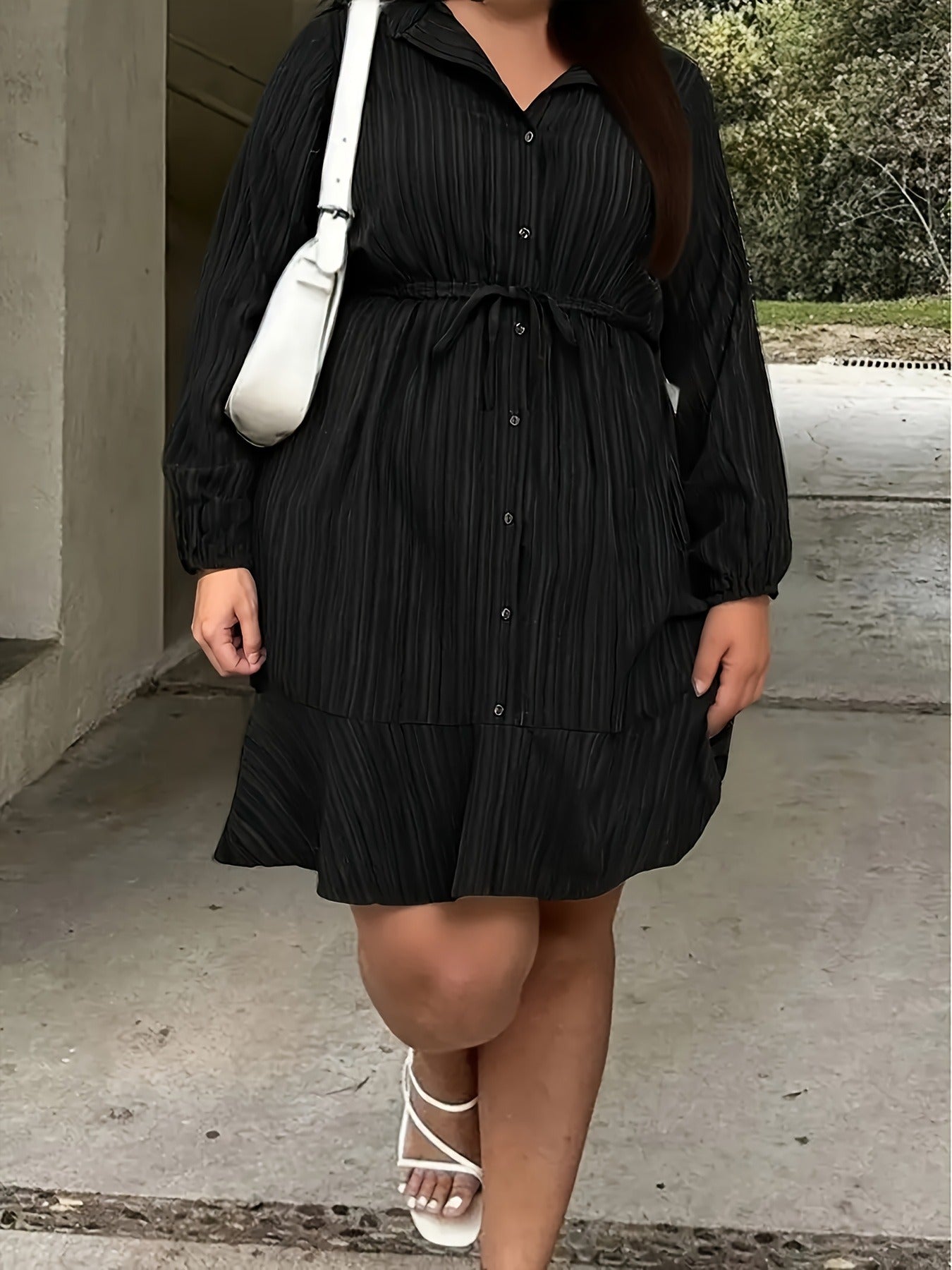 black dress knee length size Bulk Plus Elegant Lapel Collar Button Shirt A Lin navy prom dress White Shoes for Women's quality materials Size:32 x 32