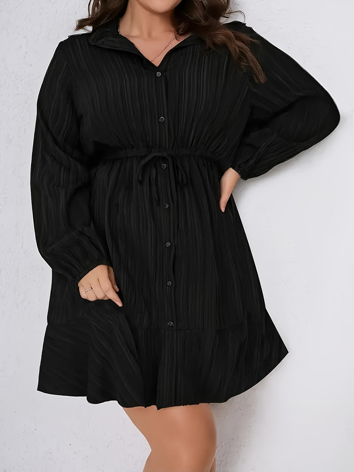 Bulk Plus Size Elegant Lapel Collar Button Shirt Dress A Line Knee Length 20 Pcs product image 7