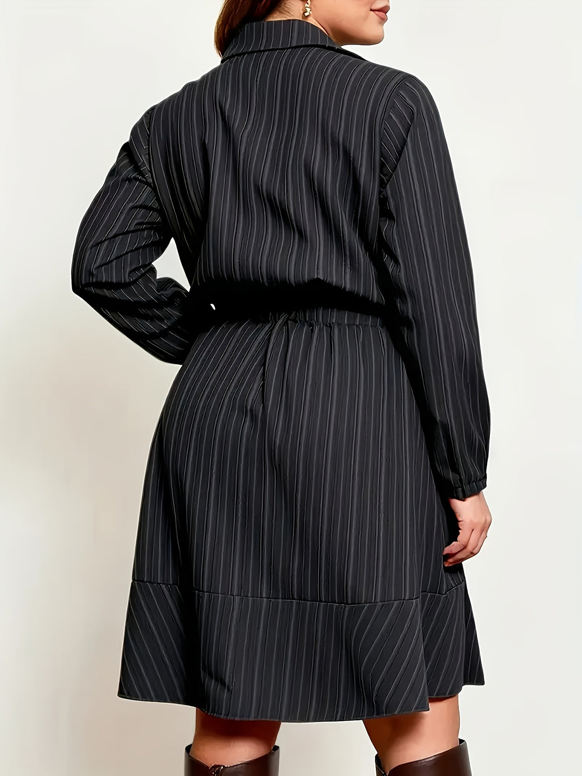 Bulk Plus Size Elegant Lapel Collar Button Shirt Dress A Line Knee Length 20 Pcs product image 8