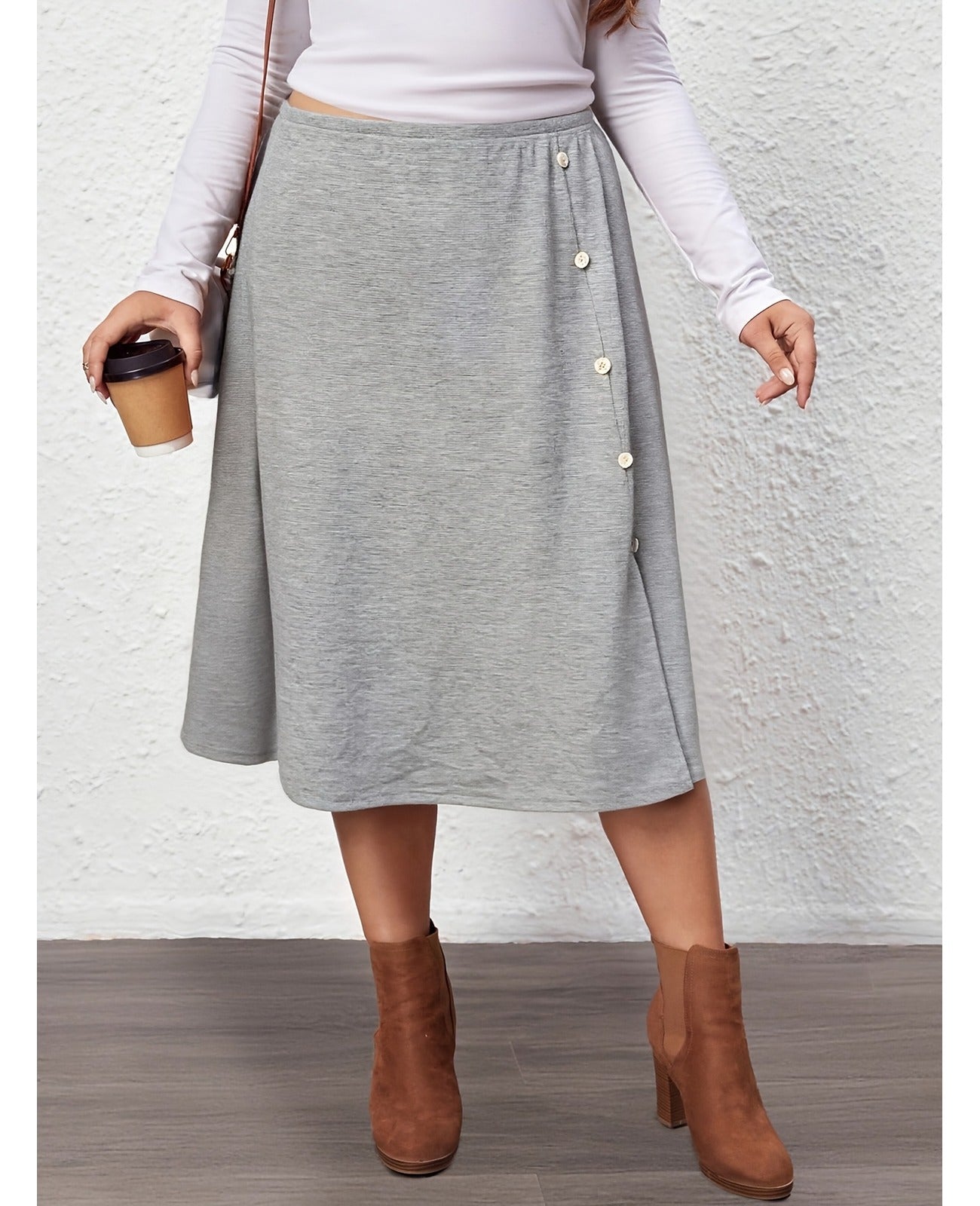 Bulk Plus-Size Gray Mid-Length A-Line Skirt 21 Pcs product image 1