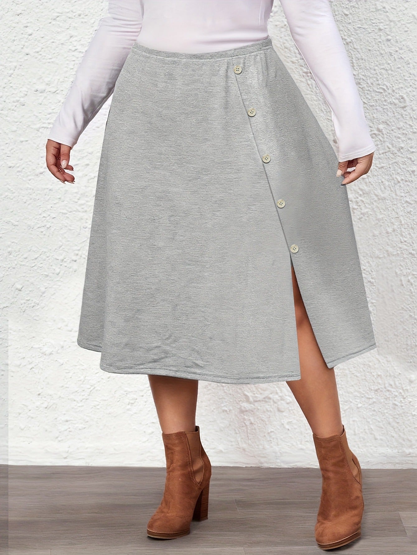 Bulk Plus-Size Gray Mid-Length A-Line Skirt 21 Pcs product image 3