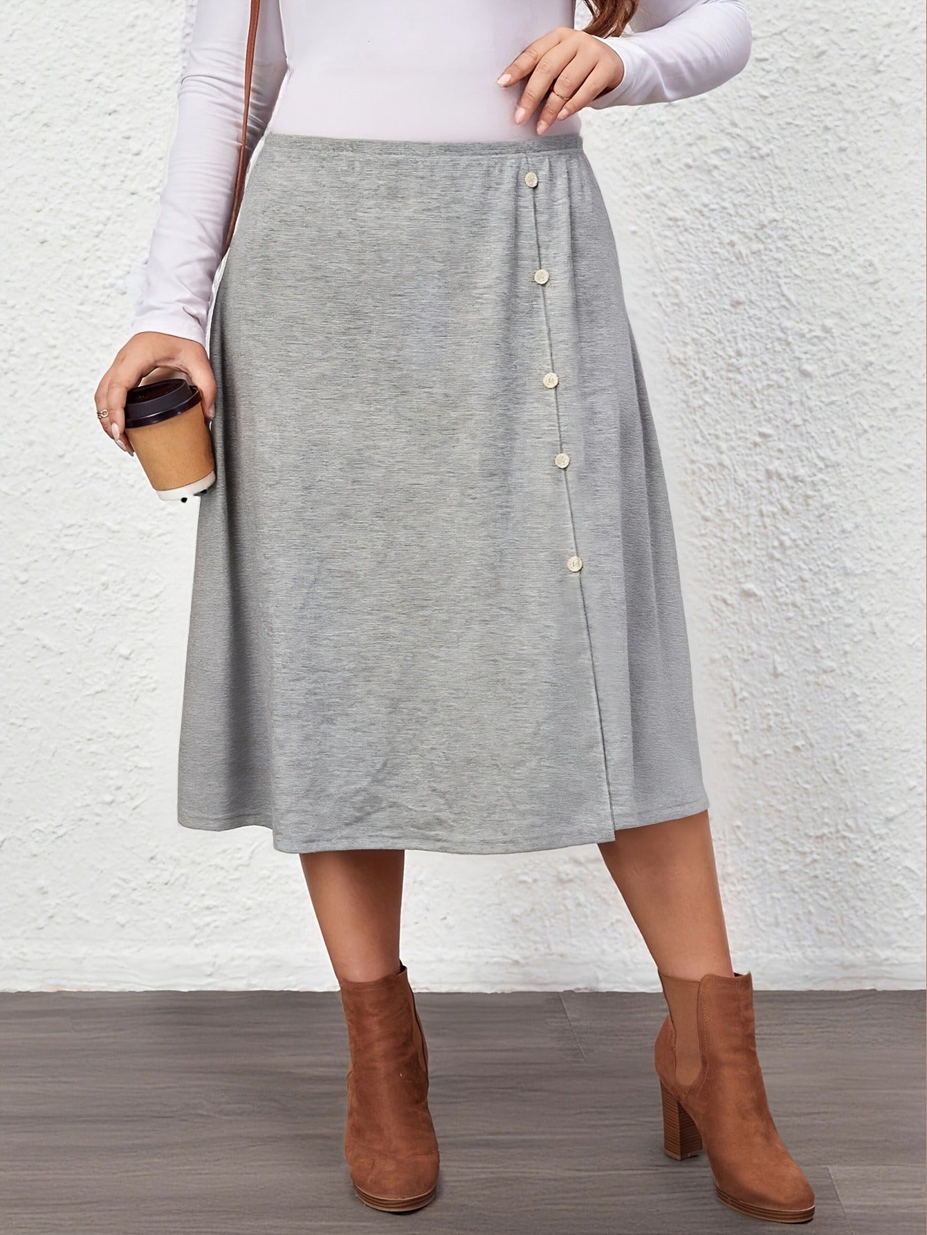 Bulk Plus-Size Gray Mid-Length A-Line Skirt 21 Pcs product image 4