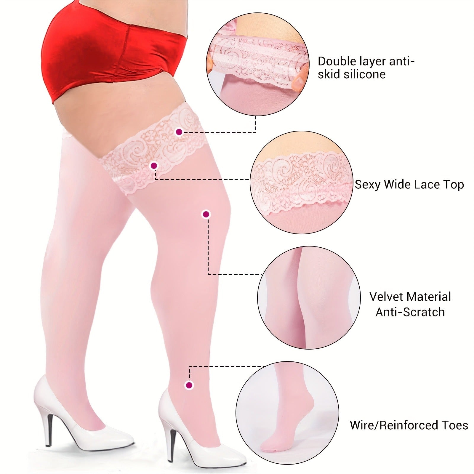 Bulk Plus-Size Lace-Edge Knee-High Stockings 42 Pcs product image 4
