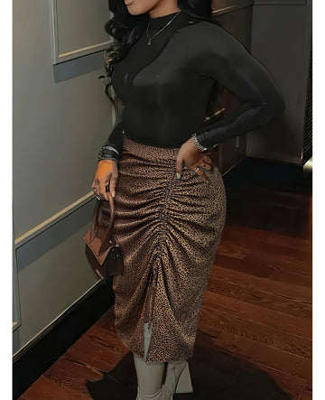 Bulk Plus Size Oversized Leopard Print Pleated Midi Skirt Stylish Chic 16 Pcs product image 1
