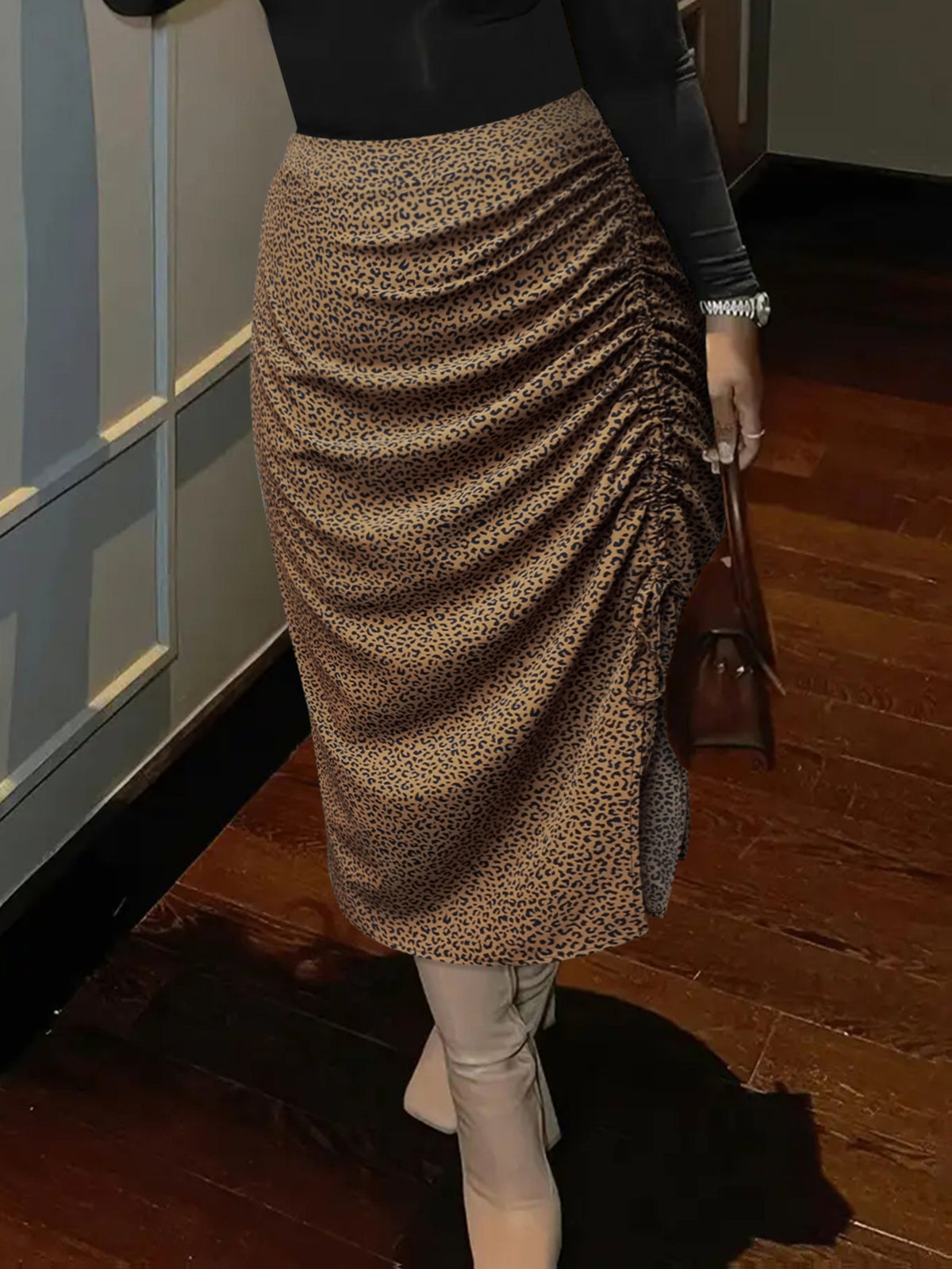 Bulk Plus Size Oversized Leopard Print Pleated Midi Skirt Stylish Chic 16 Pcs product image 4