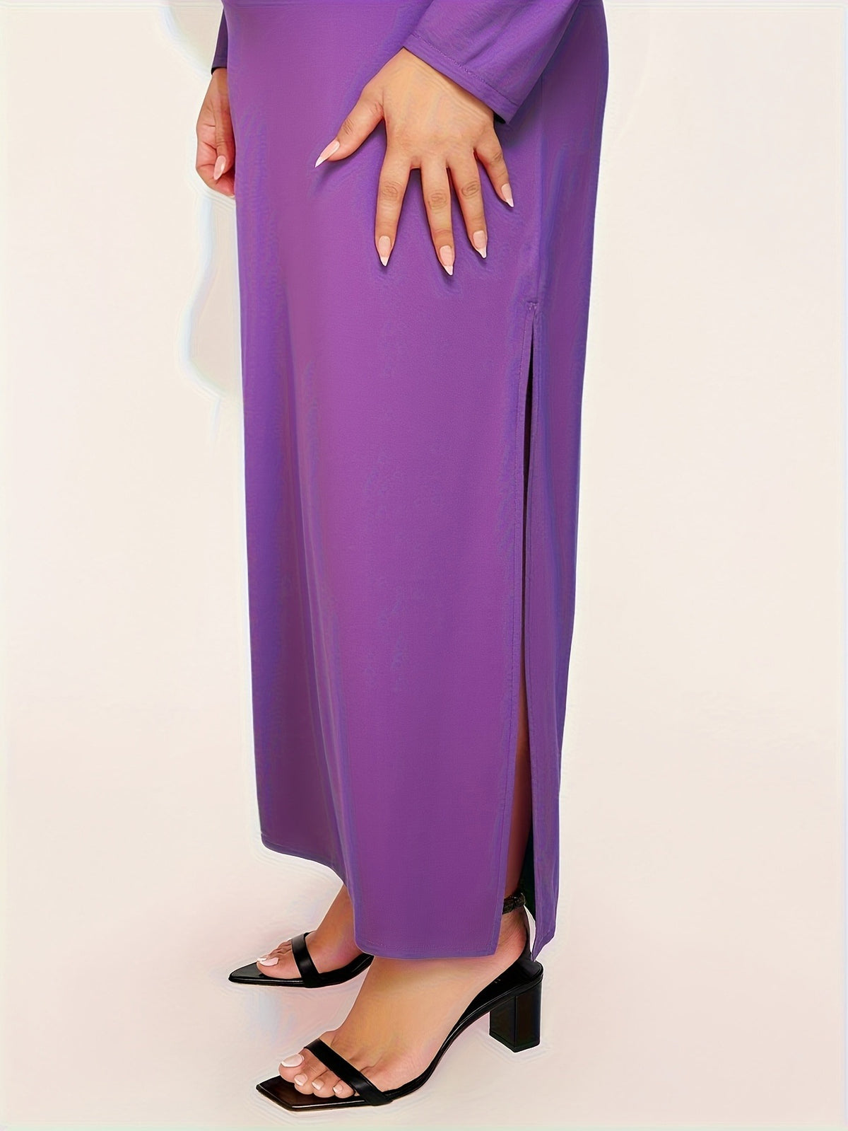 Bulk Plus Size Purple Dress Deep V Neck Long Sleeved Side Slit Design Women 26 Pcs product image 3